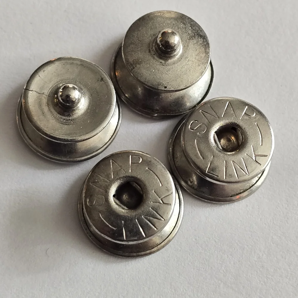 Vintage cuff links silver tone white mother of pearl shell inlay Silver snap